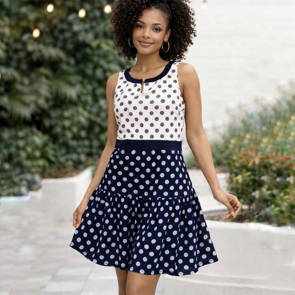 J.Crew Navy Ivory Polka Dot Fit & Flare Dress Coquette Whimsy Girlie  6